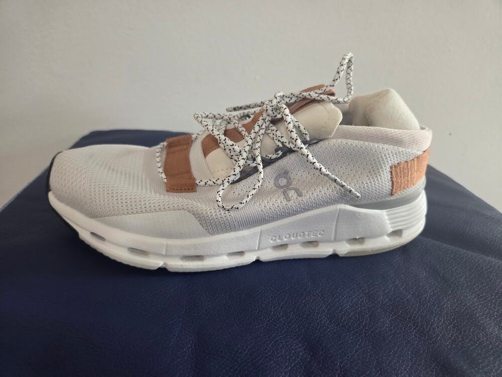 On Cloudnova Women White Pearl Brown Running Athletic Sneakers 26.99173 sz W7